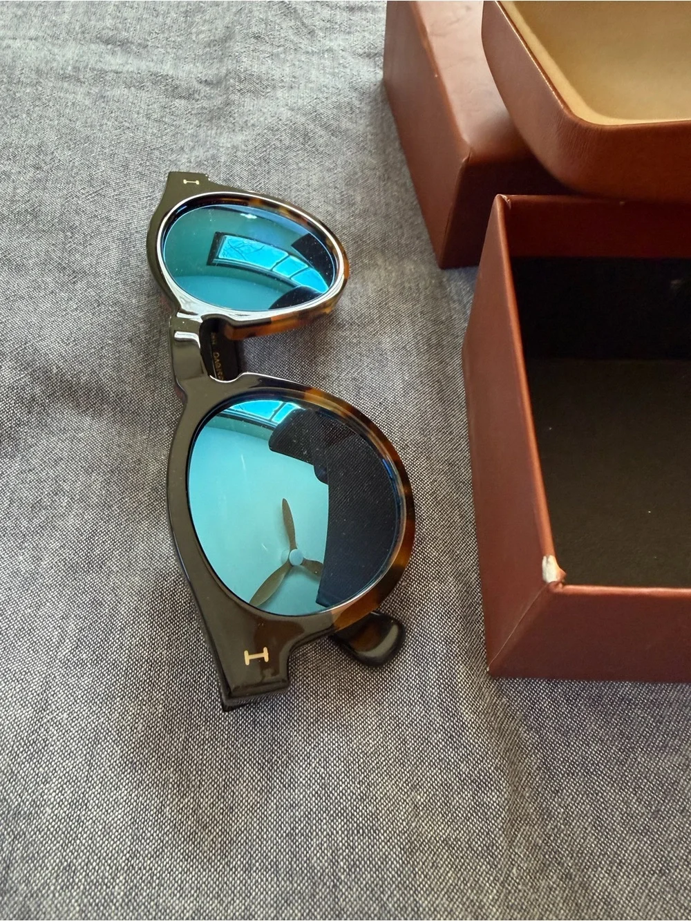 Illesteva Brown Frame Sunglasses with Blue Mirrored Lenses